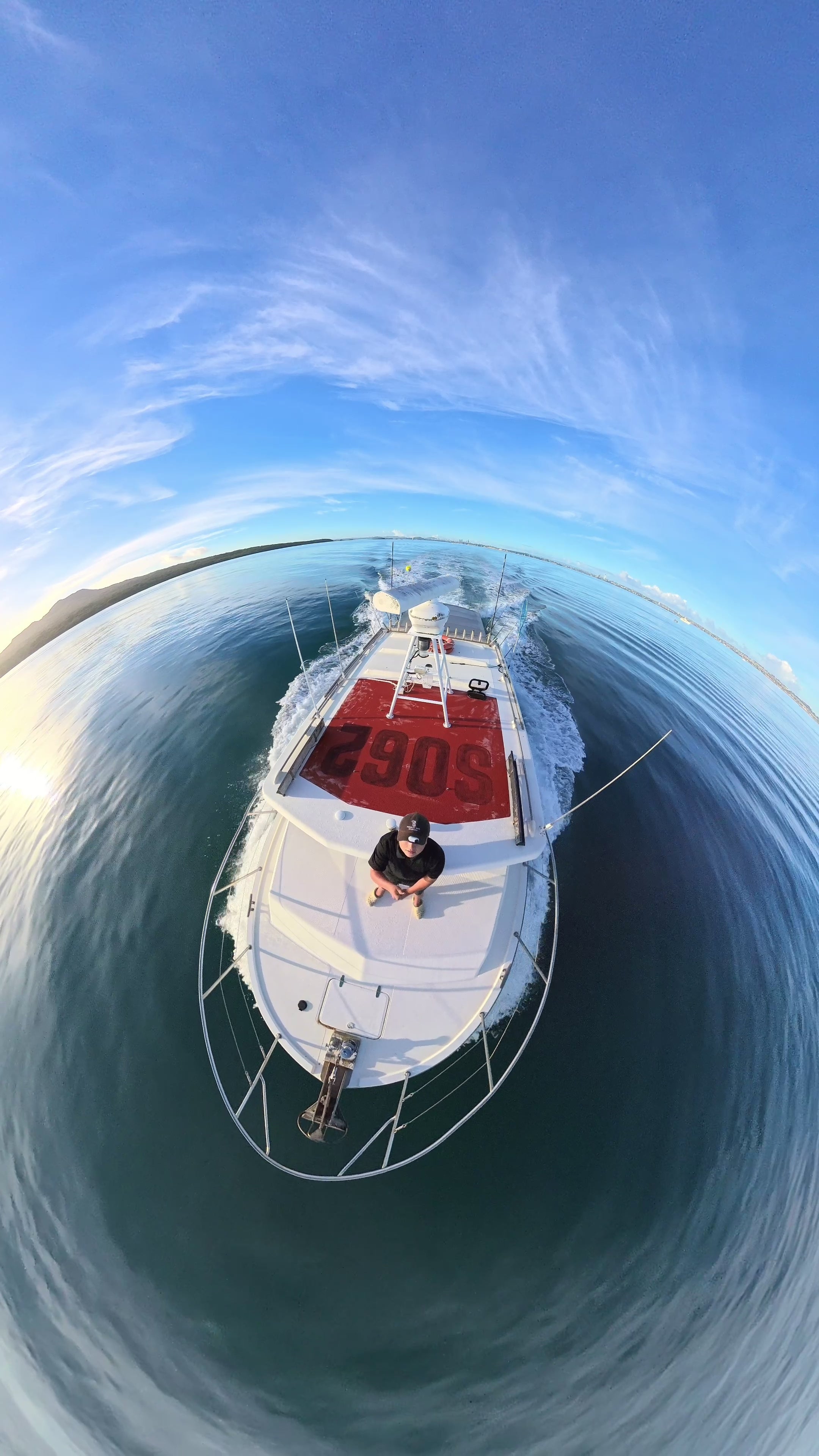 Load video: Video of our vessel “MAJURO” travelling out into the Hauraki Gulf, Aeriel View of our pride and joy.
